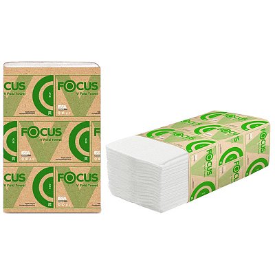 Полотенца бумажные лист Focus Eco (V-сл) 1 слойн., 200 л/пач, 23×20, 5 см, белые