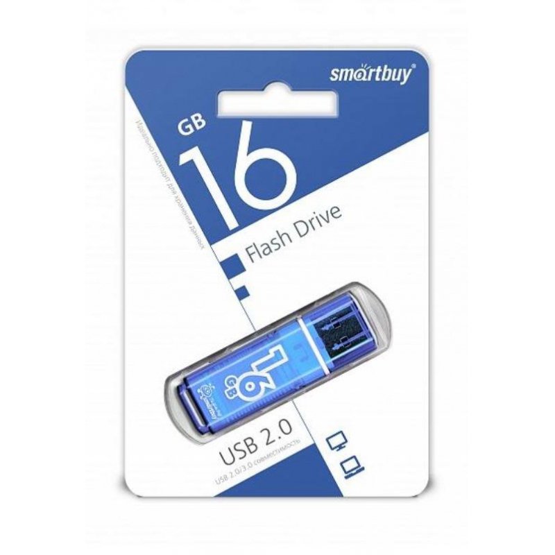 Флеш-память SmartBuy Glossy series 16GbUSB 2.0 голубая