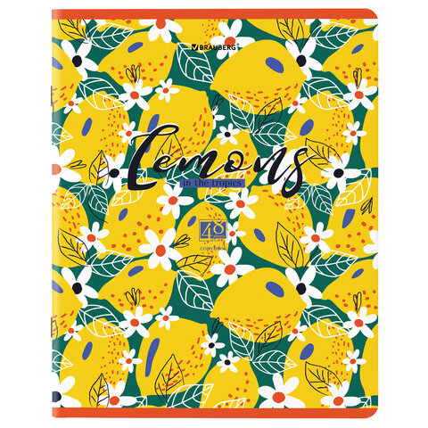 Тетради КОМПЛЕКТ 5 шт., А5, 48 л., BRAUBERG, скоба, клетка, матовая ламинация, лак, «Lemons»