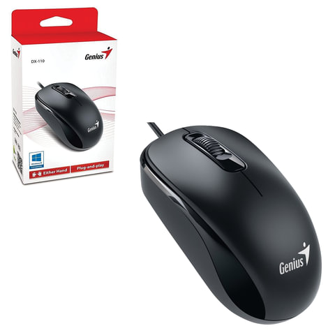 превью Мышь проводная GENIUS DX-110, USB, 2 кнопки + 1 колесо-кнопка, оптическая, чёрная