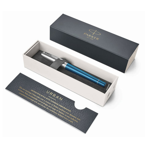 Ручка-роллер PARKER «Urban Premium Dark Blue CT», корпус темно-синий, хромированные детали, черная