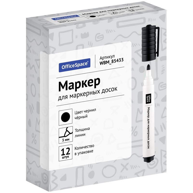 Маркер для белых досок OfficeSpace черный, пулевидный, 3мм - купить в ...