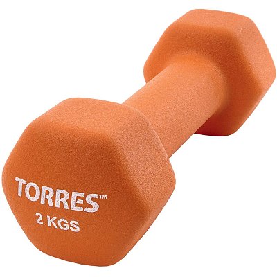 Гантель TORRES 2 кг, PL55012, металл в неопреновой оболочке, 6гр, оранжевый