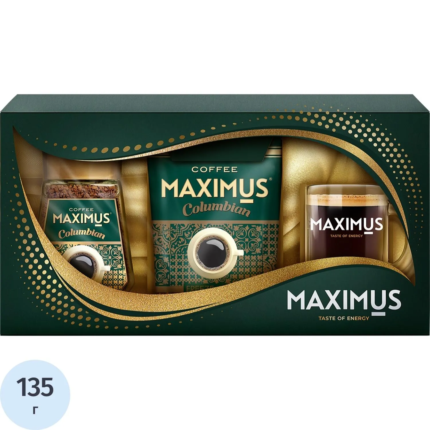 Кофе растворимый сублимированный Maximus Columbian с кружкой 135 г (картонная коробка)