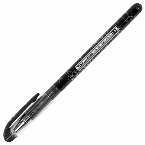 Ручка гелевая BRAUBERG «Profi-Gel PRO», ЧЕРНАЯ, линия письма 0.4 мм, игольчатый наконечник 0.5 мм, печать на корпусе