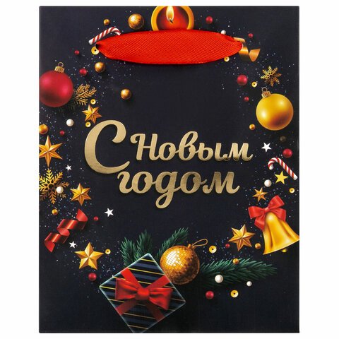 Пакет подарочный (1 штука) новогодний 11×6x15 см, ЗОЛОТАЯ СКАЗКА «New Year», фольга