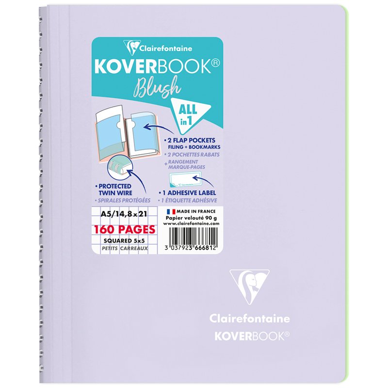 превью Тетрадь 80л., А5, клетка на гребне Clairefontaine «Koverbook Blush», 90г/м2, пластик. обложка, сиреневая