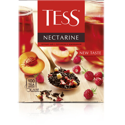 превью Чай TESS «Nectarine» черный с персиком и земляникой, 100 пакетиков в конвертах по 1.8 г