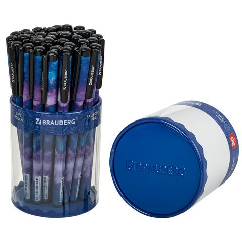 Ручка шариковая BRAUBERG SOFT TOUCH GRIP «SPACE», СИНЯЯ, мягкое покрытие, узел 0.7 мм