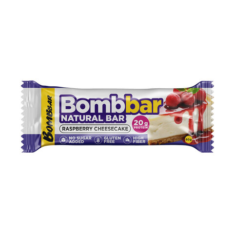 Батончик BOMBBAR «Малиновый чизкейк» без сахара 60 г, шоу-бокс