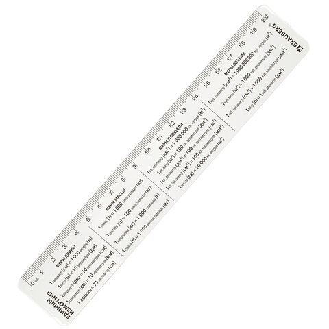 Линейки пластиковые 20 см справочные BRAUBERG, НАБОР 5 шт., для 1-11 классов, пенал