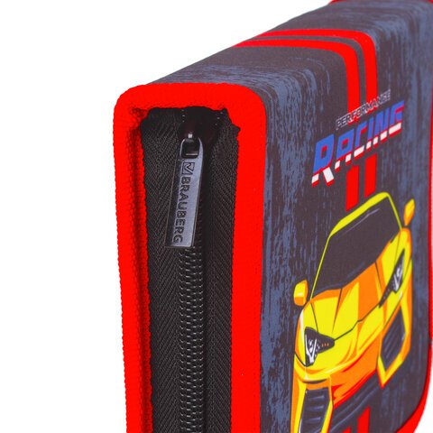 Пенал с наполнением BRAUBERG, 1 отделение, откидная планка, 24 предмета, 21×14 см, «Perfomance Racing», 229292