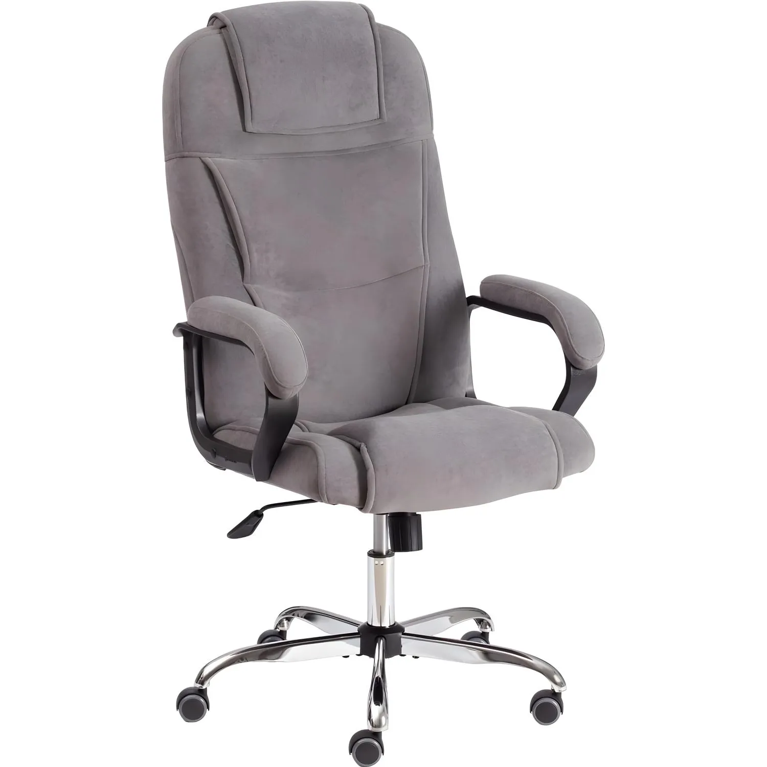 превью Кресло для руководителя Easy Chair Priority серое (флок, металл)