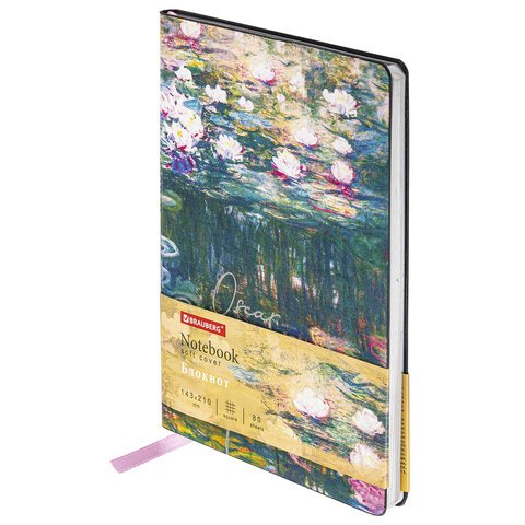 превью Блокнот А5 (143×210 мм), BRAUBERG VISTA «Claude Monet», под кожу, гибкий, 80 л. 