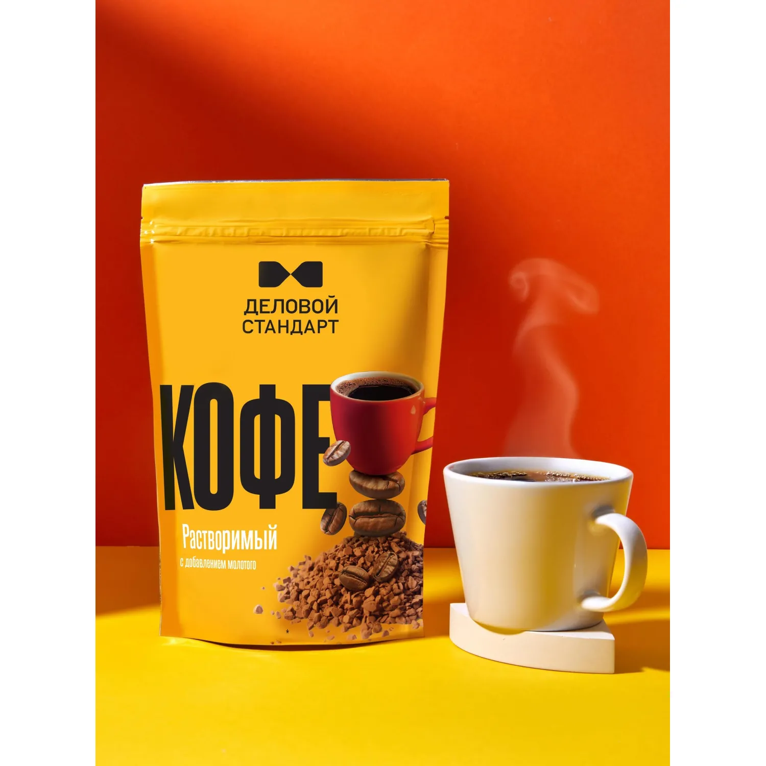 Кофе Деловой стандарт растворимый молотый дой-пак, 190г