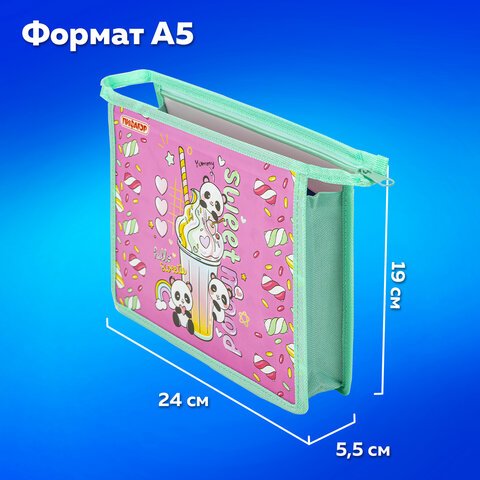 Папка для тетрадей ПИФАГОР А5, 1 отделение, пластик, на молнии, Sweet mood