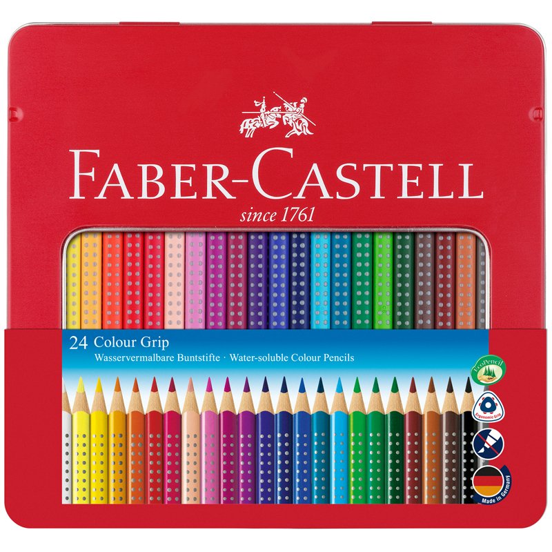 превью Карандаши цветные Faber-Castell «Grip», 24цв., трехгран., заточен., метал. упак. 
