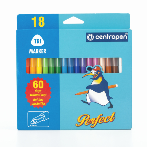 Фломастеры Centropen «Just Perfect», 18цв., трехгранные, смываемые, устойч. к высыханию, картон, евр