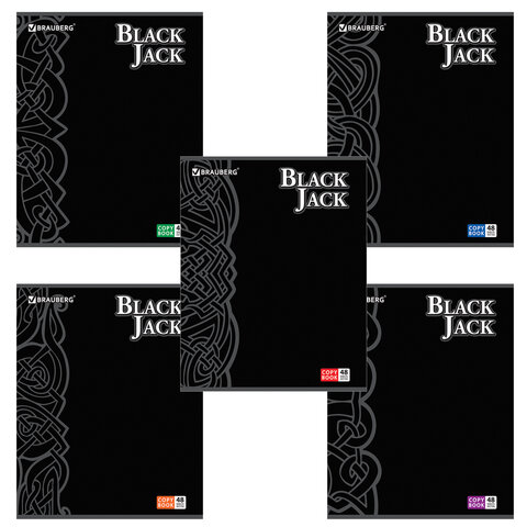 превью Тетрадь 48 л. BRAUBERG, клетка, выборочный лак, "Black Jack", 5 видов