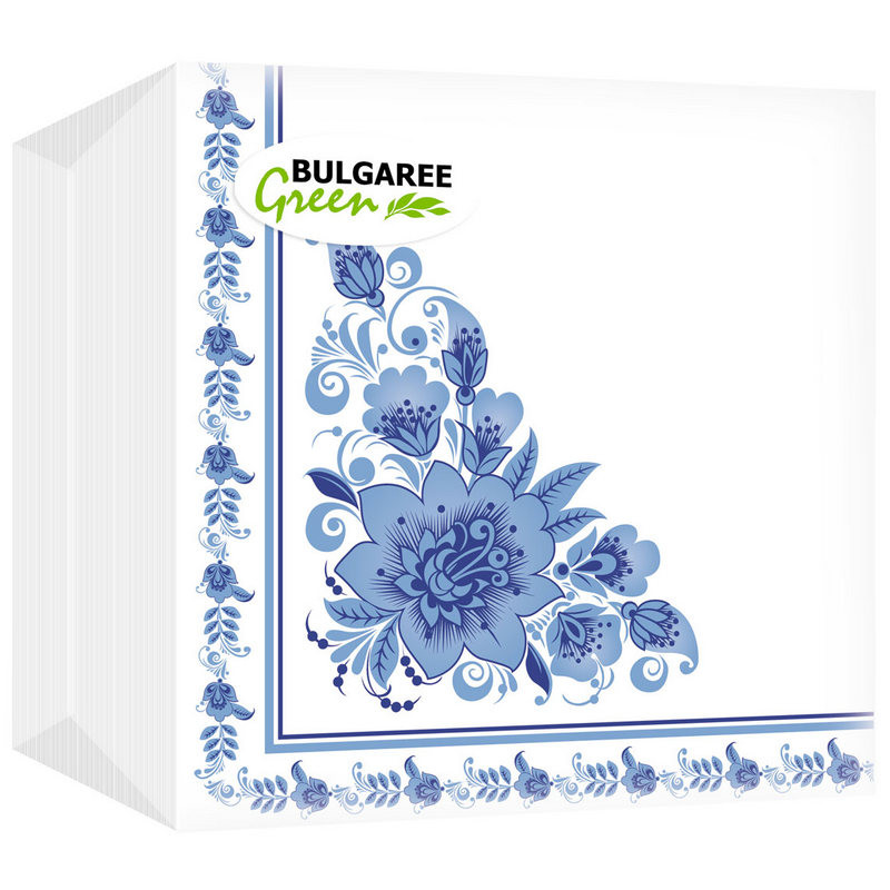 превью Салфетки бумажные BG Гжель 1-слойные (24×24 см, белые, 100 штук в упаковке)