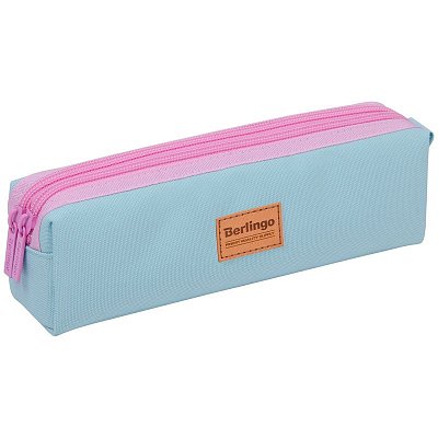 Пенал мягкий 2 отделения, 210×60×50мм, Berlingo «Pinky blue», полиэстер, цветные молнии