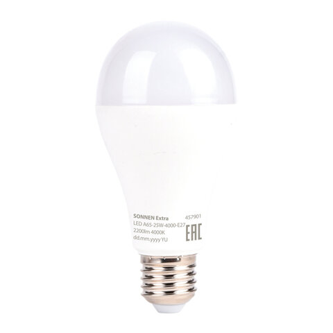 Лампа светодиодная SONNEN EXTRA, 25 (200) Вт, Е27, груша, нейтральный белый, 30000 ч, LED A65-25W-4000-Е27