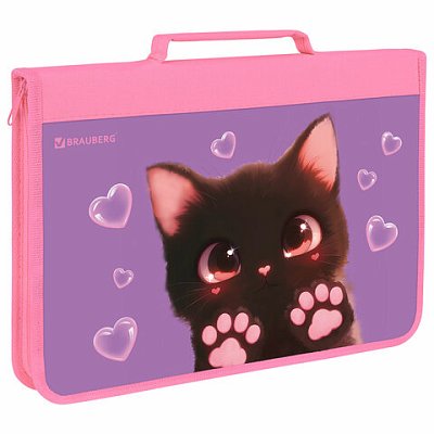 Папка на молнии BRAUBERG А4 с ручкой, с органайзером, 1 отделение, «Paw prints»