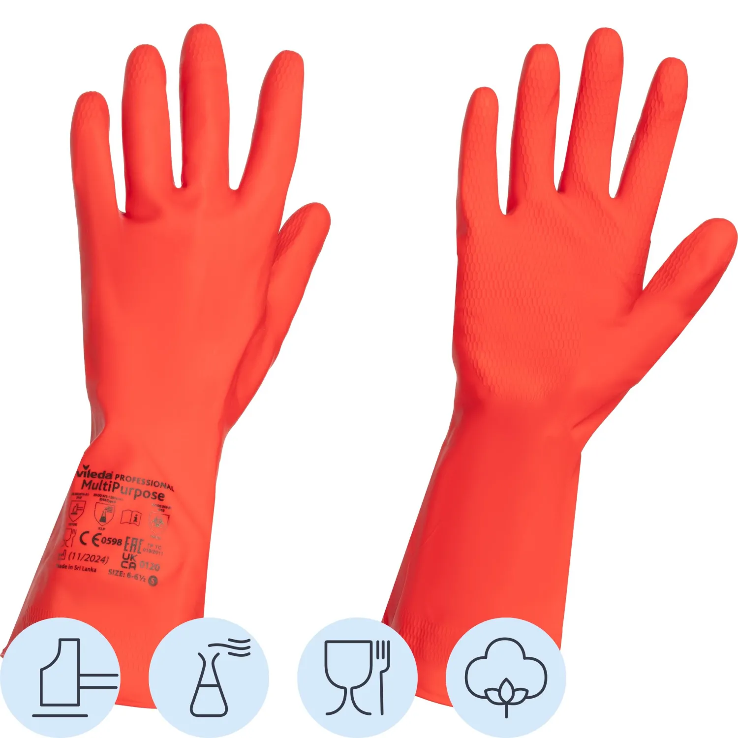 Перчатки латексные Vileda Professional с хлопковым напылением красные (размер 8.5-9, L, 174345)