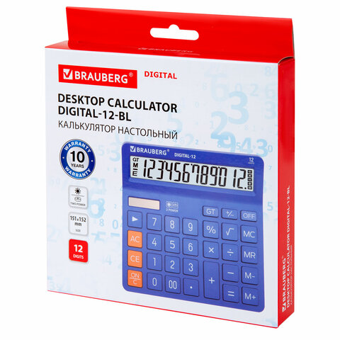 Калькулятор настольный BRAUBERG DIGITAL-12-BL (151×152 мм)12 разрядовдвойное питаниеСИНИЙ272969