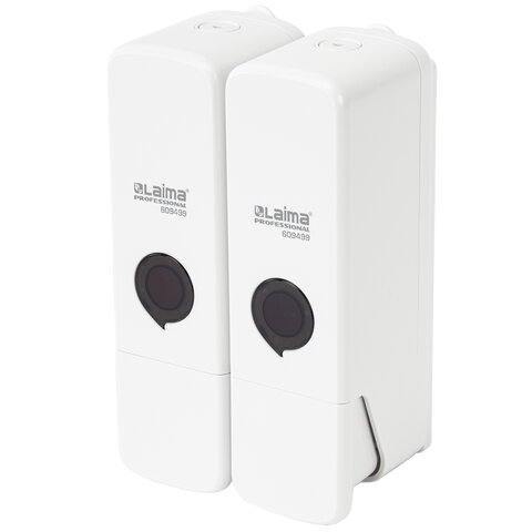 Дозатор двойной 2 х 0.3 л для жидкого мыла/шампуня/геля LAIMA PREMIUM, НАЛИВНОЙ, белый, ABS-пластик