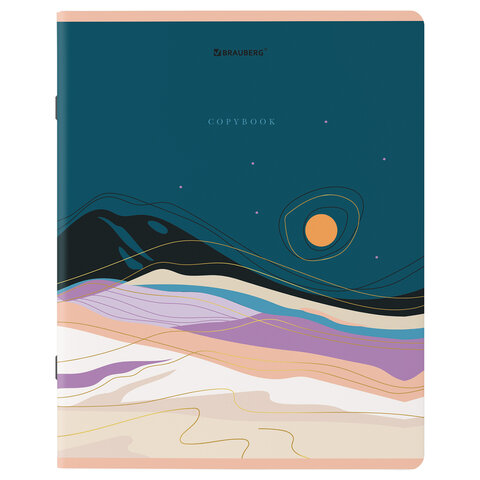 Тетради КОМПЛЕКТ 5 шт. А5, 48 л., BRAUBERG, скоба, клетка, SoftTouch, фольга, «Mountains»