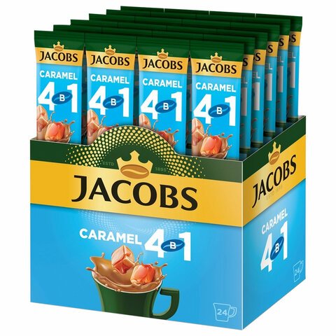 превью Напиток кофейный растворимый JACOBS «4 в 1 Caramel» со вкусом карамели, КОМПЛЕКТ 24 пакетика по 12 г
