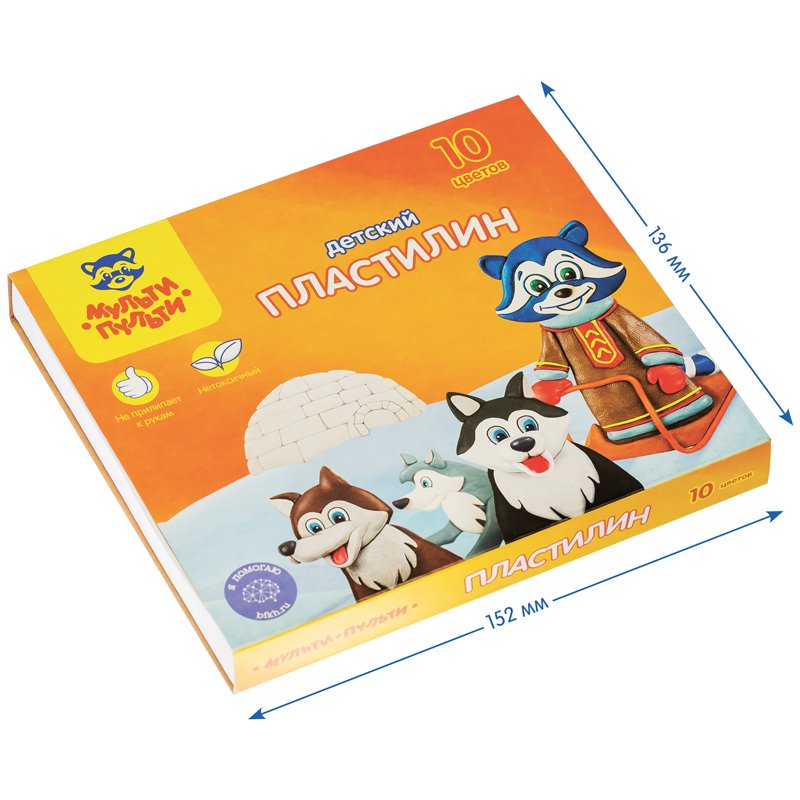 Пластилин Мульти-Пульти «Енот на Аляске», 10 цветов, 150г, со стеком, картон
