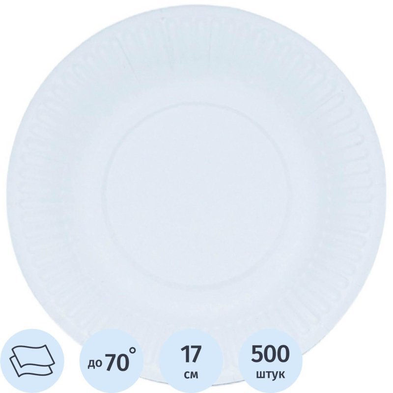 Тарелка одноразовая бум. 17см, белая, НМ-190 500шт/кор