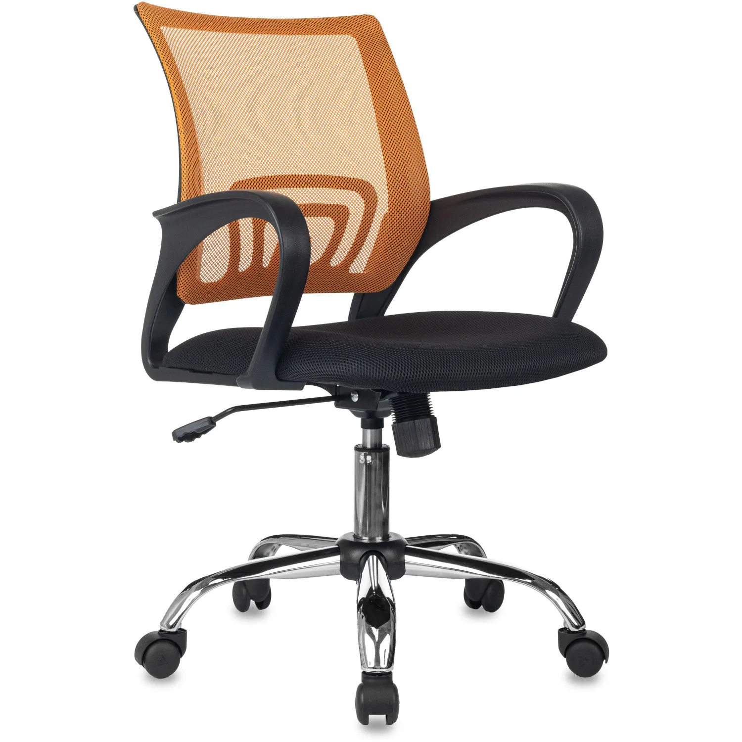 Кресло офисное Комус Мебель (Easy Chair) 396 оранжевое/чёрное (ткань/сетка, металл)