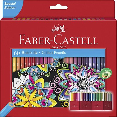 Карандаши цветные Faber-Castell, 60цв., заточен., картон. подставка, европодвес