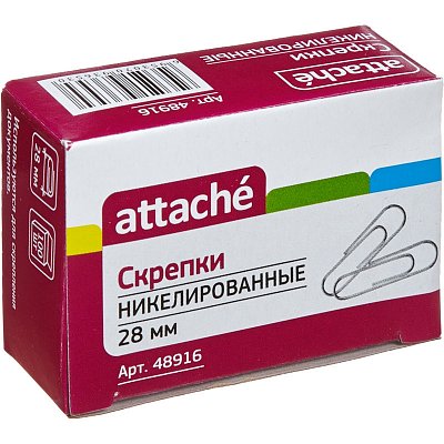 Скрепки стальные Attache (28мм, круглые, никелированные, 100шт./уп.)