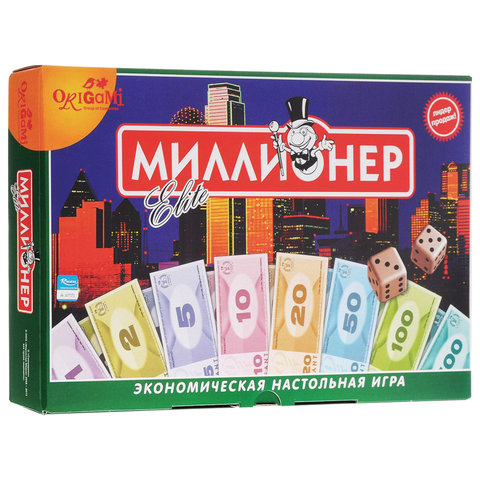 превью Игра настольная «Миллионер Elite», игровое поле, банкноты, жетоны, акции, полисы, ORIGAMI, 00111