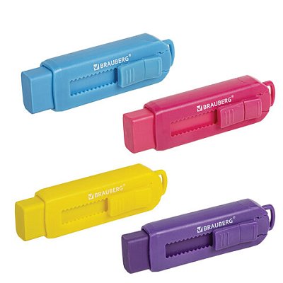 Ластик выдвижной BRAUBERG «Slider», 88×26х21 мм, яркие цвета корпуса ассорти