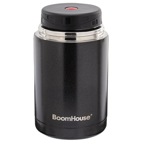 Термос 1 л для еды/напитков с широким горлом, BOOMHOUSE (БУМХАУС) LUNCH, нержавеющая сталь SUS304, черный