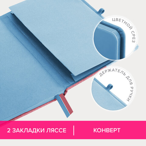 Блокнот А5 (148×218 мм), BRAUBERG «DUO», под кожу с резинкой, 80 л., клетка, голубой/розовый