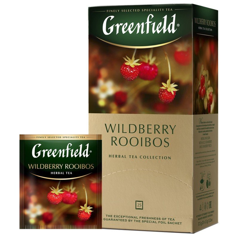 превью Чай Greenfield Wildberry Rooibos травяной с земляникой и клюквой 25 пакетиков