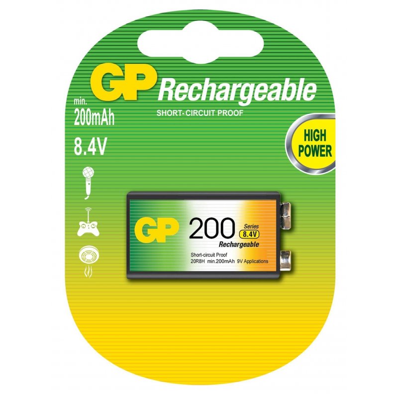 Аккумулятор GP 200 mAh 6LR61/Крона 9V/1604А NiMH (1 шт/бл)