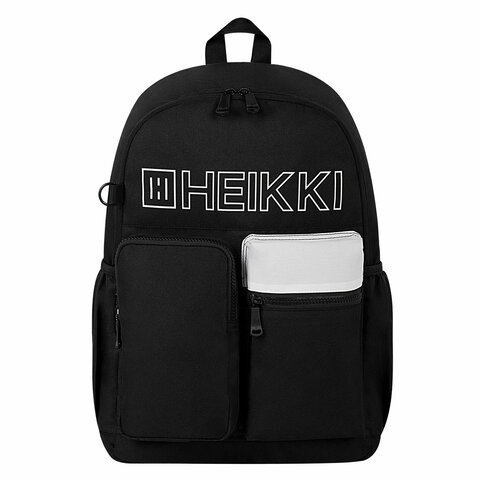 Рюкзак HEIKKI UNIQUE (ХЕЙКИ) универсальный, 6 карманов, черный с белыми вставками, 42×29х16 см