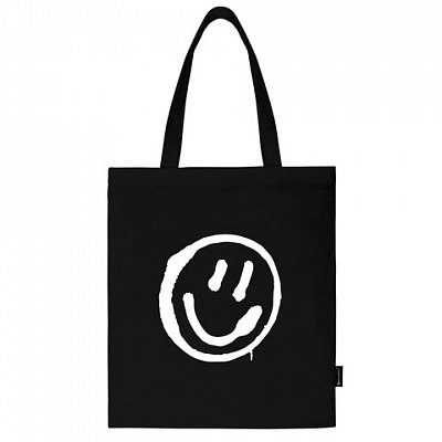 Сумка-шоппер BRAUBERG, канвас, 40×35 см, черный, «Smiley»