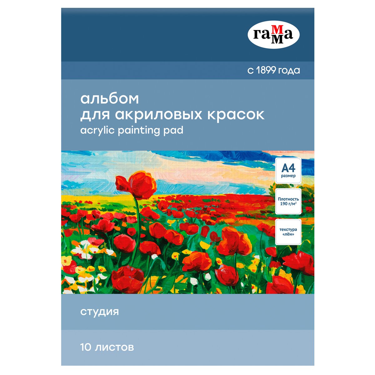 превью Альбом для акрила, 10л., А4, на склейке Гамма «Студия», 190г/м3, текстура «лен»