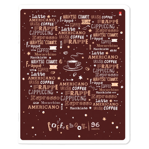 Тетрадь А5 96 л. АЛЬТ скоба, клетка, гибридный лак, «Coffe time» (5 видов)
