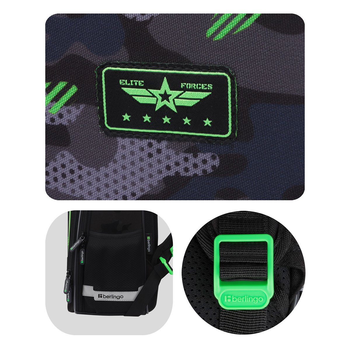 Ранец Berlingo Expert Plus «Black and green» 38×29×15см, 2 отделения, 2 кармана, анатомическая спинка