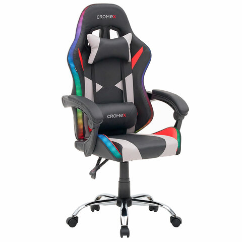 превью Кресло компьютерное CROMEX «Quantum GM-155 RGB», подсветка, две подушки, экокожа, черное/красное/серое