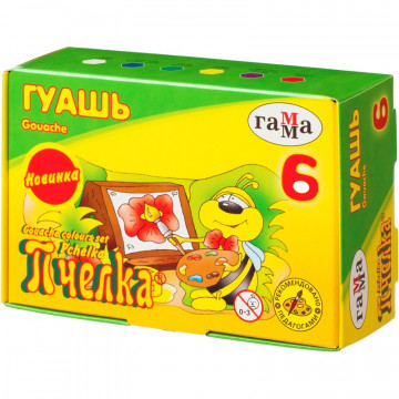 превью Гуашь ГАММА «Пчелка», 6 цветов по 20 мл, без кисти, картонная упаковка